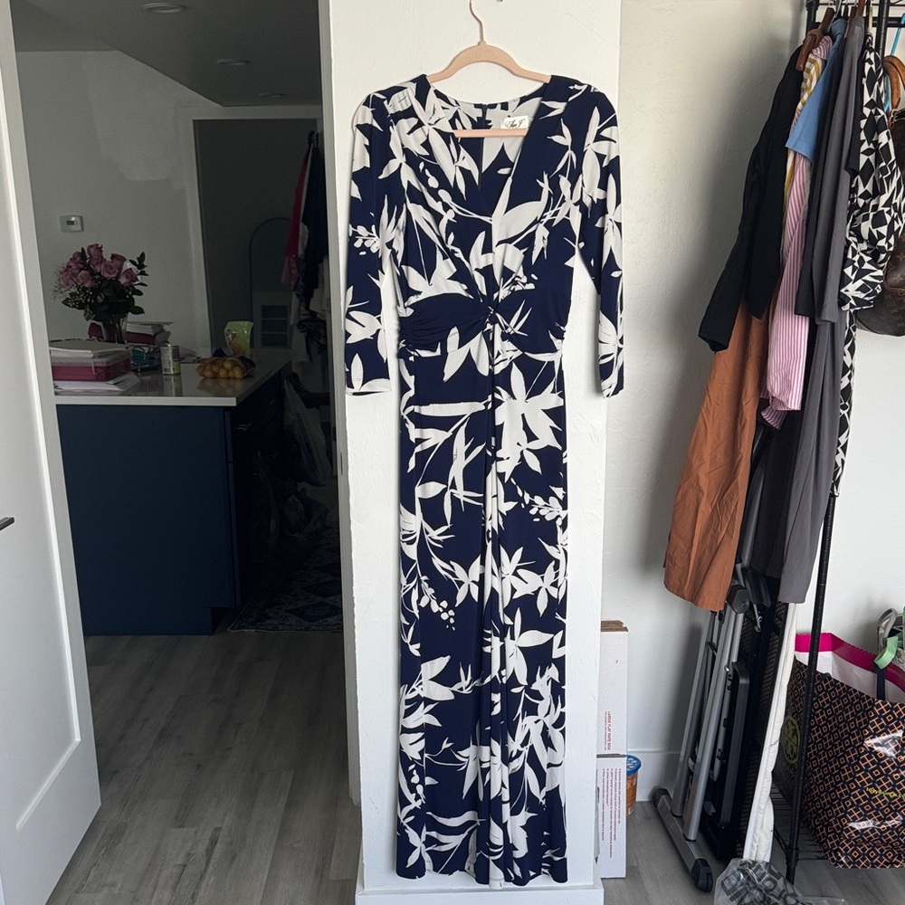 Eliza J Navy and White Floral Long Sleeve romper